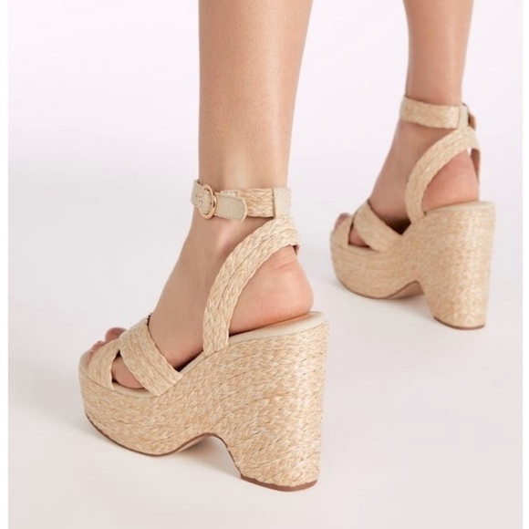 JUSTFAB Mia Natural Raffia Wedge Sandal Tan Chunky Heel Platform Shoes Size 8.5 - Picture 2 of 15